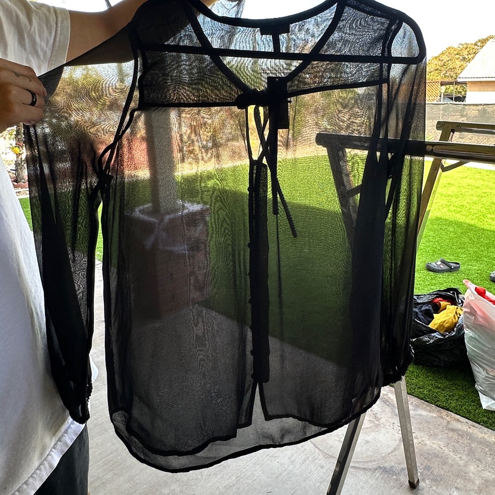 Joie Black Sheer Blouse with Beaded Detail